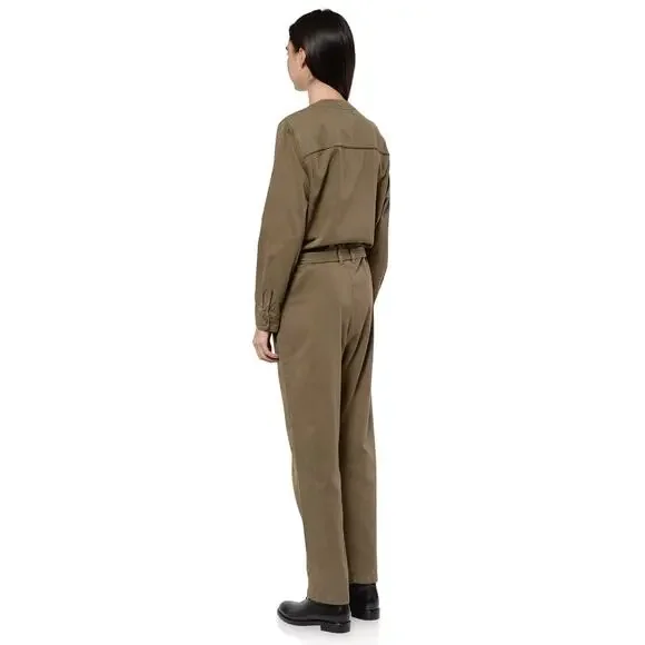 New Xirena Wylder Jumpsuit Olive Green Button Belted Pockets Straight Leg Sz M